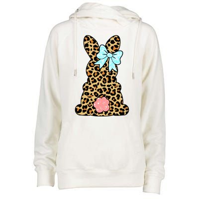 Easter Bunny Leopard Print Womens Funnel Neck Pullover Hood