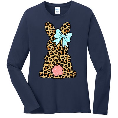 Easter Bunny Leopard Print Ladies Long Sleeve Shirt