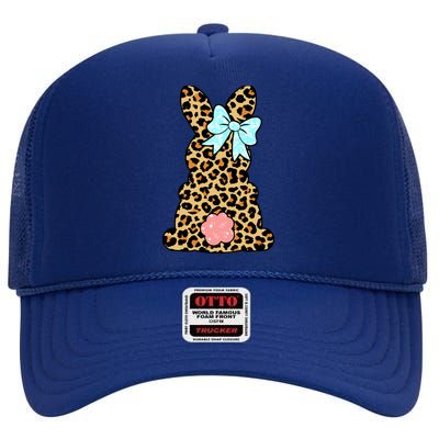 Easter Bunny Leopard Print High Crown Mesh Back Trucker Hat