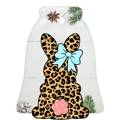 Easter Bunny Leopard Print Ceramic Bell Ornament