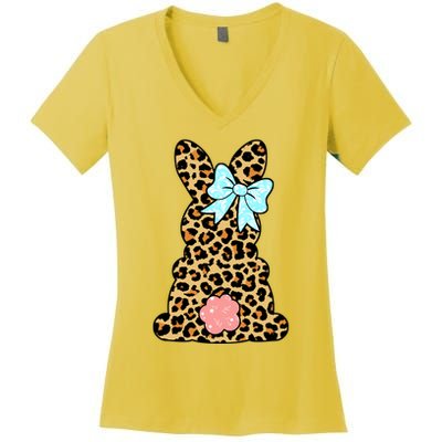 Easter Bunny Leopard Print Women's V-Neck T-Shirt