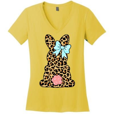 Easter Bunny Leopard Print Women's V-Neck T-Shirt