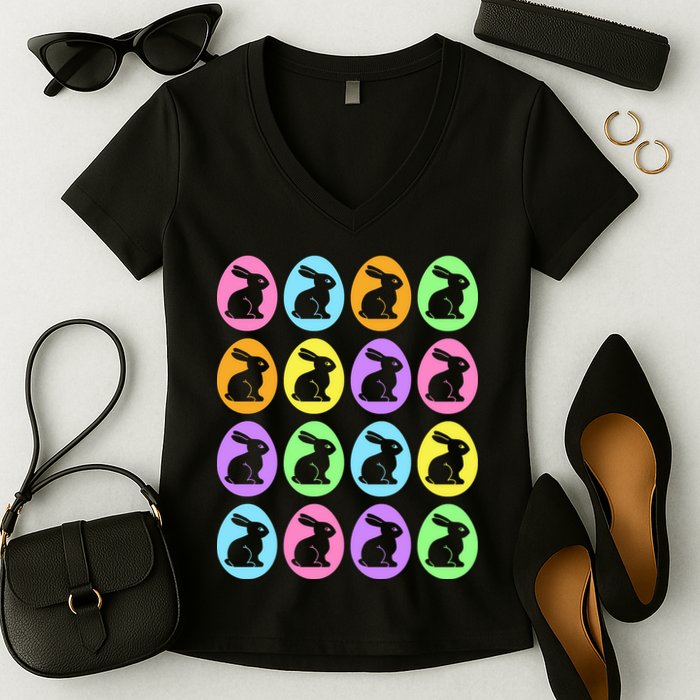 Easter Bunny Rabbit Eggs Women's V-Neck T-Shirt
