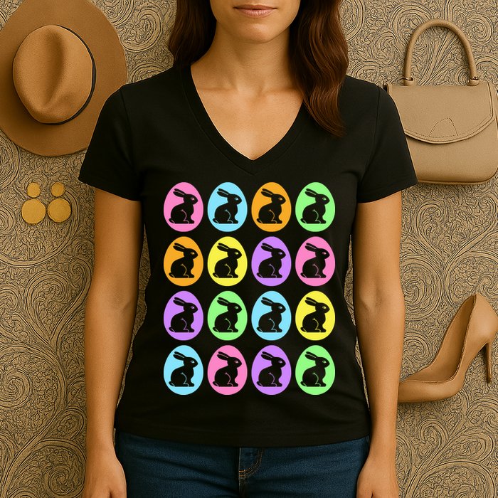 Easter Bunny Rabbit Eggs Women's V-Neck T-Shirt