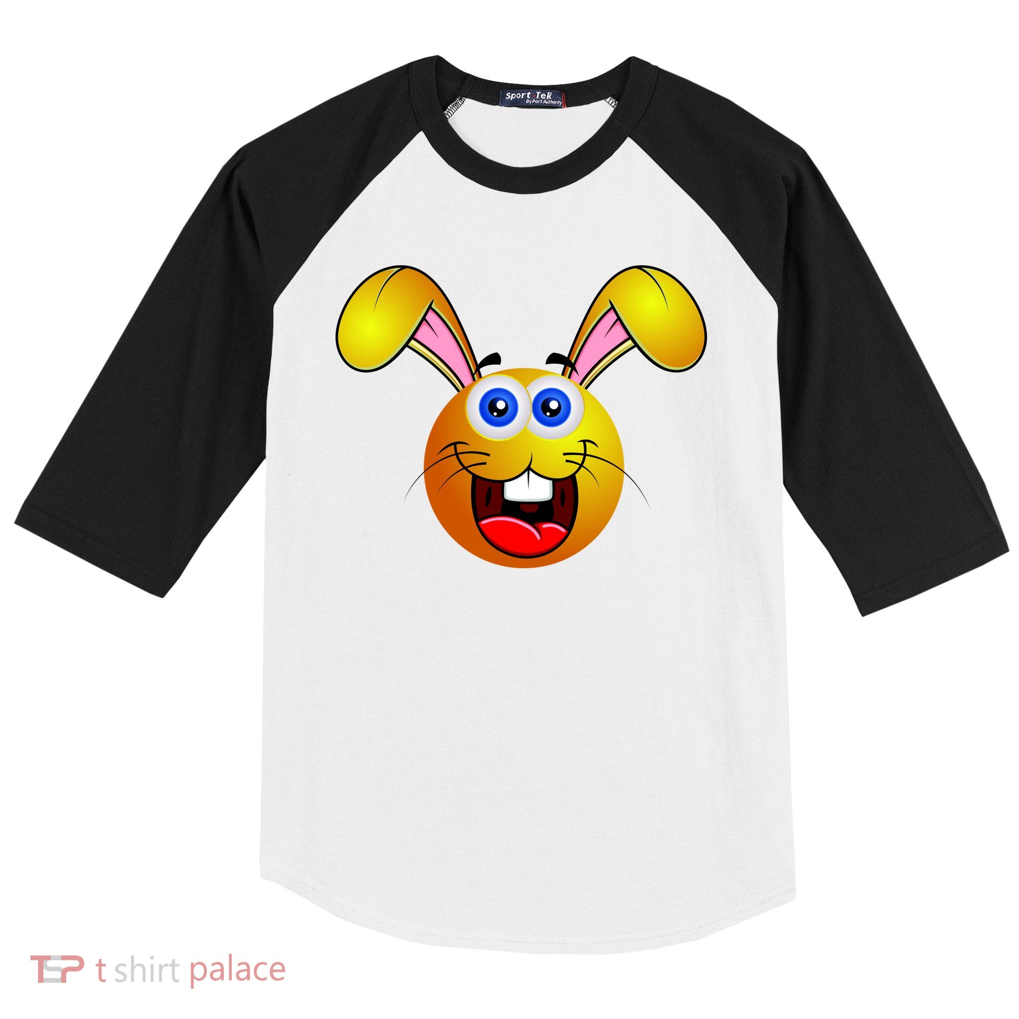 Easter Bunny Simley Emoji Baseball Sleeve Shirt