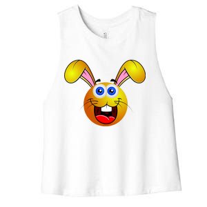 Easter Bunny Simley Emoji Women's Racerback Cropped Tank