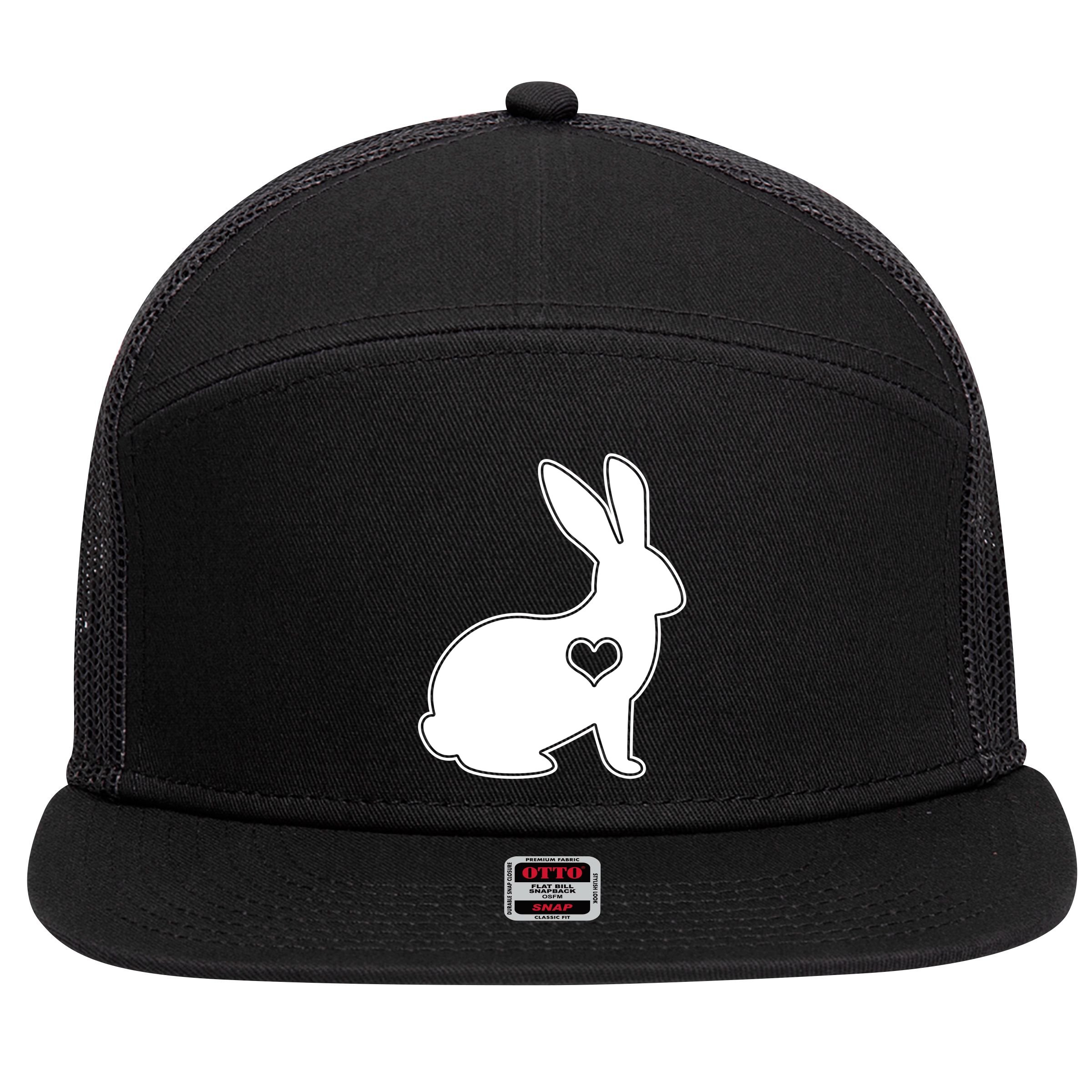Easter Bunny Simple Love Heart 7 Panel Mesh Trucker Snapback Hat