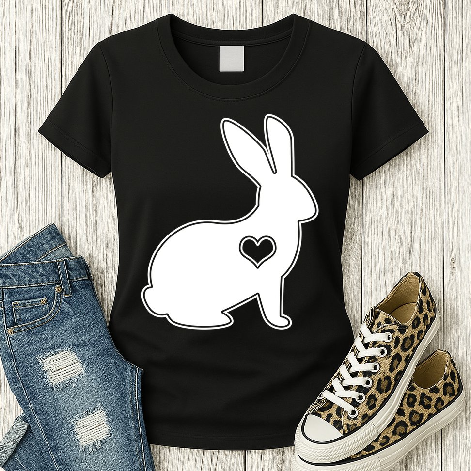 Easter Bunny Simple Love Heart Womens T-Shirt