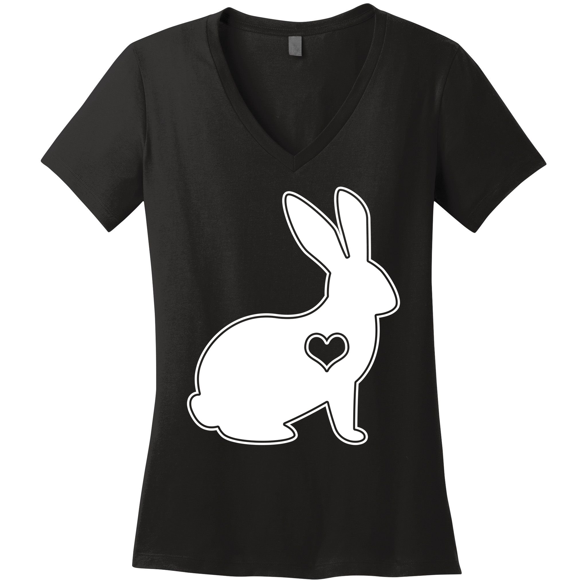 Easter Bunny Simple Love Heart Women's V-Neck T-Shirt