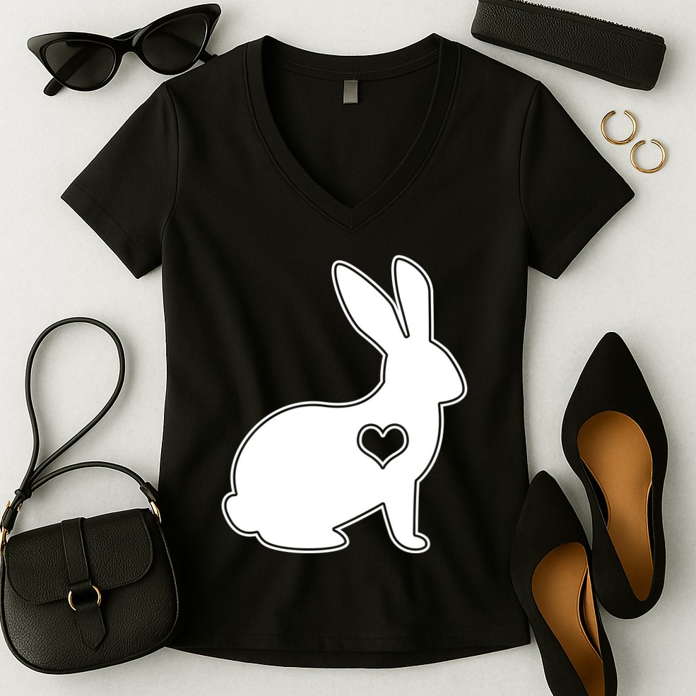 Easter Bunny Simple Love Heart Women's V-Neck T-Shirt
