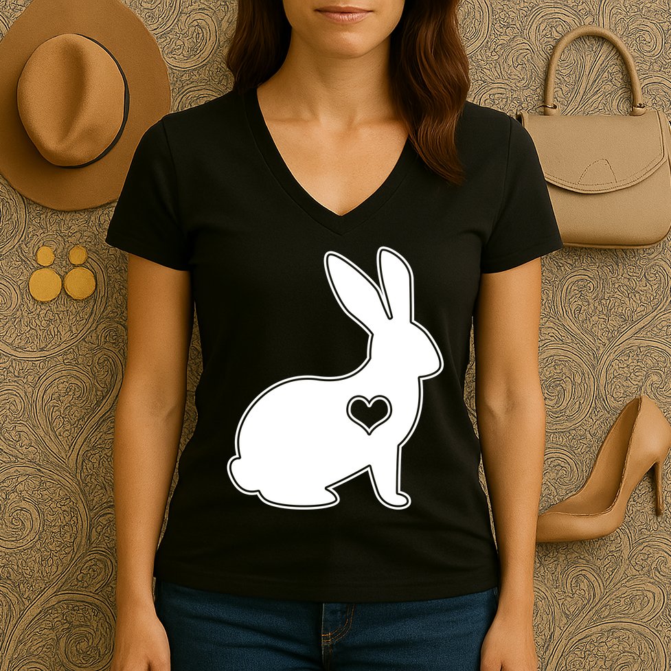 Easter Bunny Simple Love Heart Women's V-Neck T-Shirt