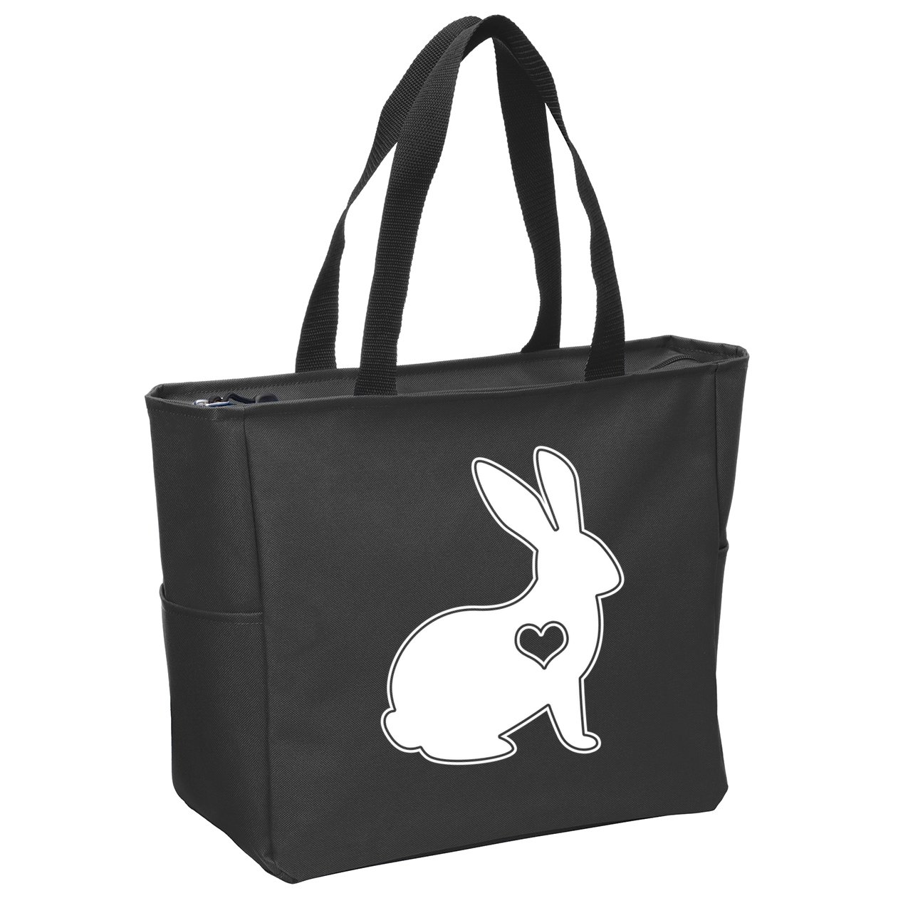 Easter Bunny Simple Love Heart Zip Tote Bag