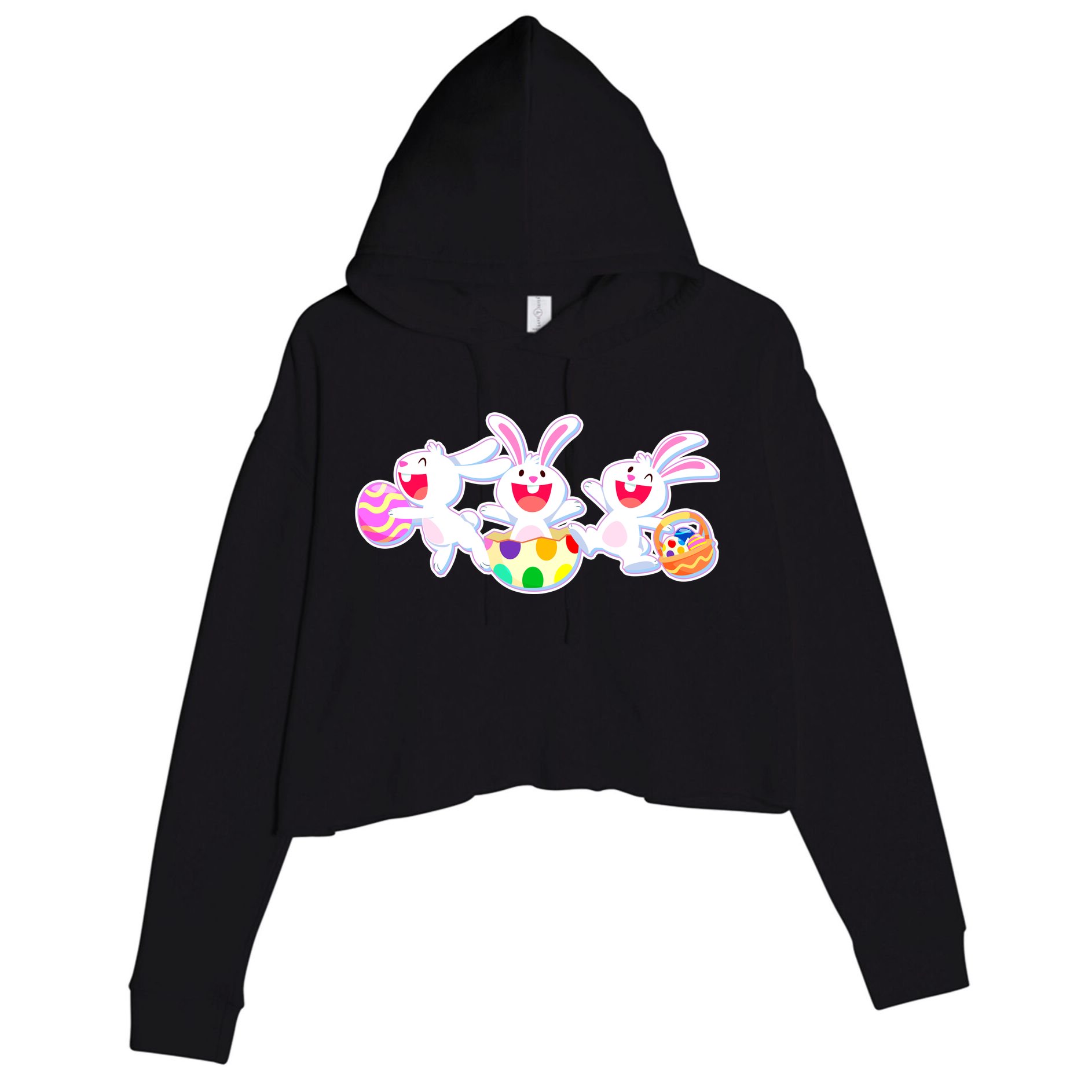 Easter Egg Bunnies Crop Fleece Hoodie