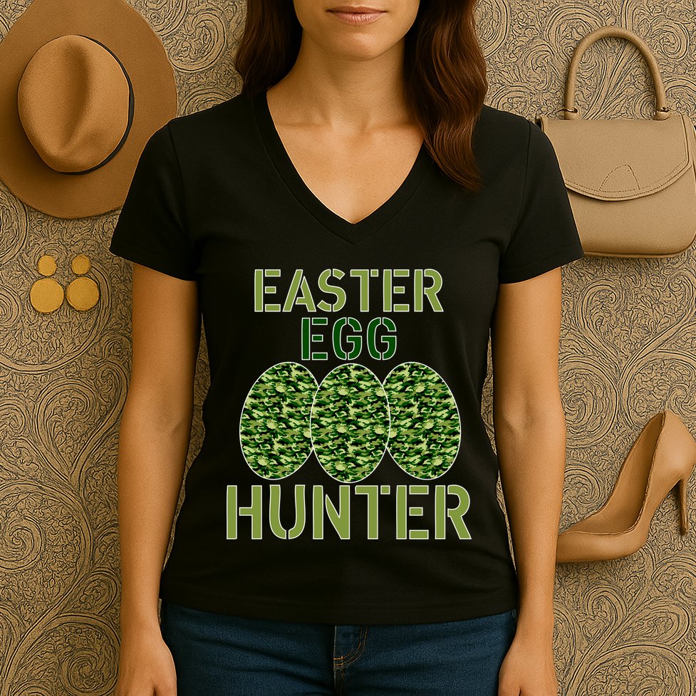 Easter Egg Hunter Camo Eggs Funny Egg Hunt Women's V-Neck T-Shirt