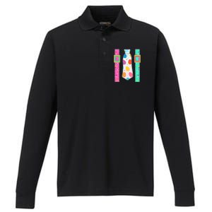 Easter Egg Tie & Suspenders Performance Long Sleeve Polo