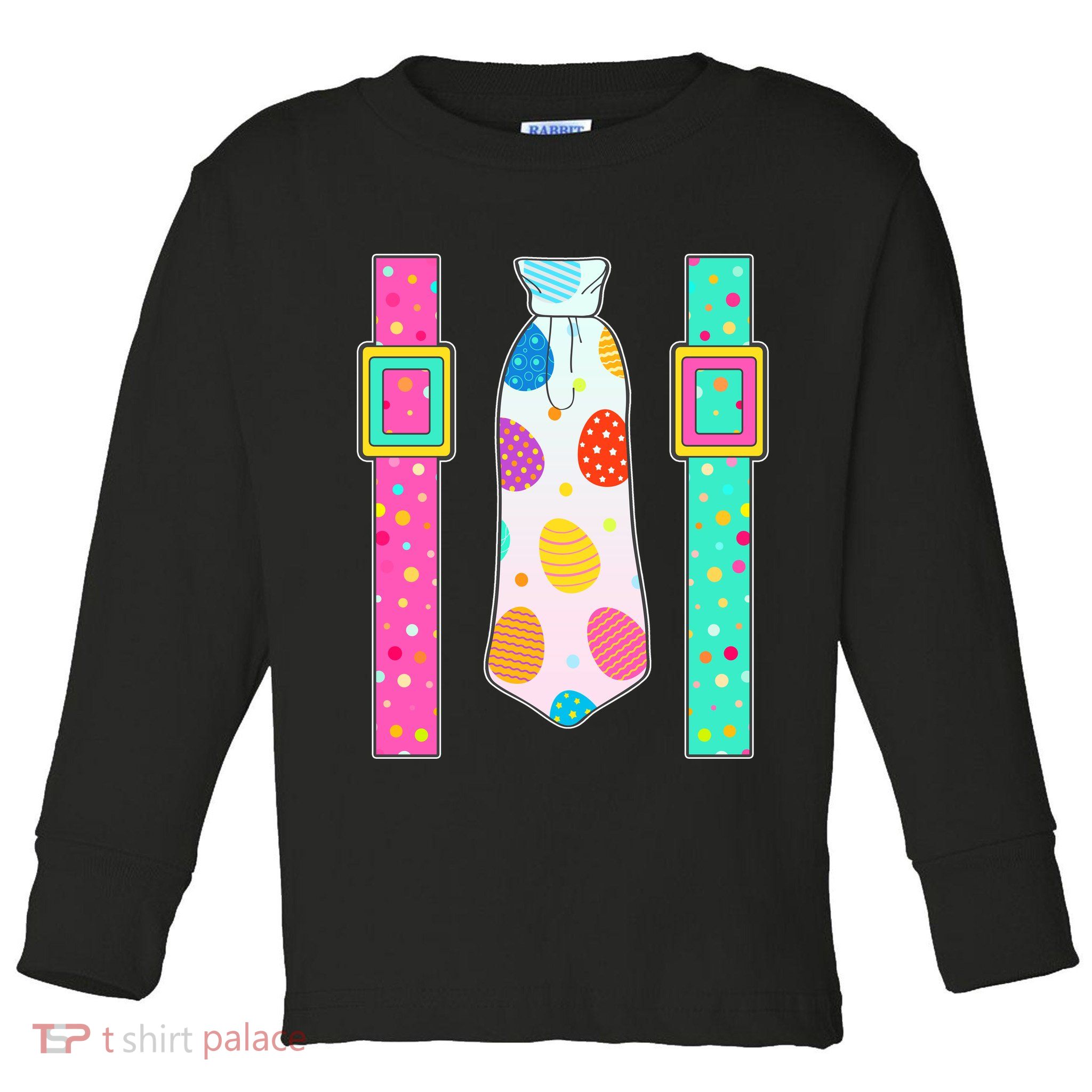 Easter Egg Tie & Suspenders Toddler Long Sleeve Shirt