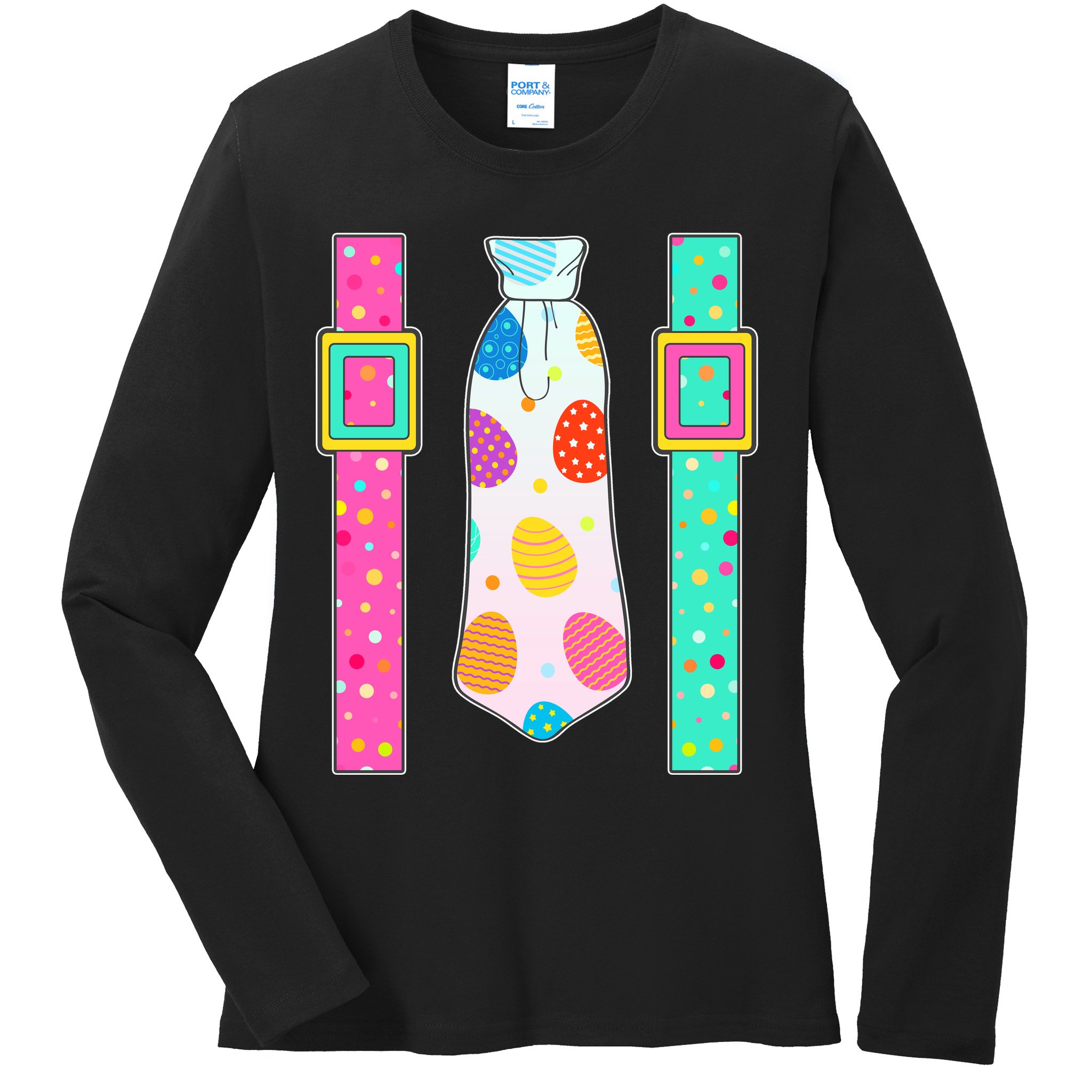Easter Egg Tie & Suspenders Ladies Long Sleeve Shirt