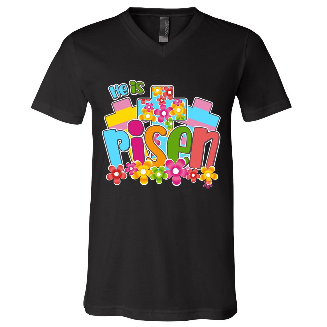 Easter He Is Risen Spring flowers V-Neck T-Shirt