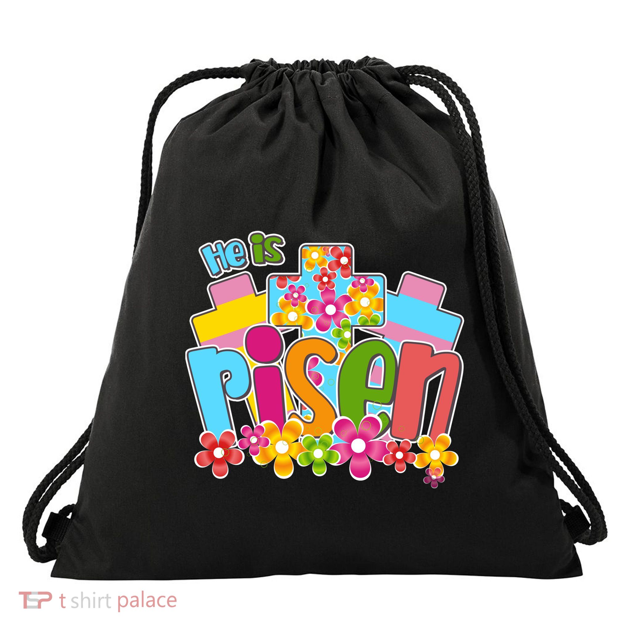 Easter He Is Risen Spring flowers Drawstring Bag