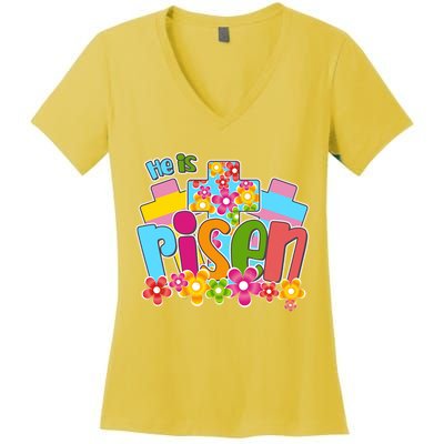 Easter He Is Risen Spring flowers Women's V-Neck T-Shirt