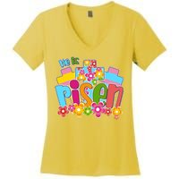 Easter He Is Risen Spring flowers Women's V-Neck T-Shirt