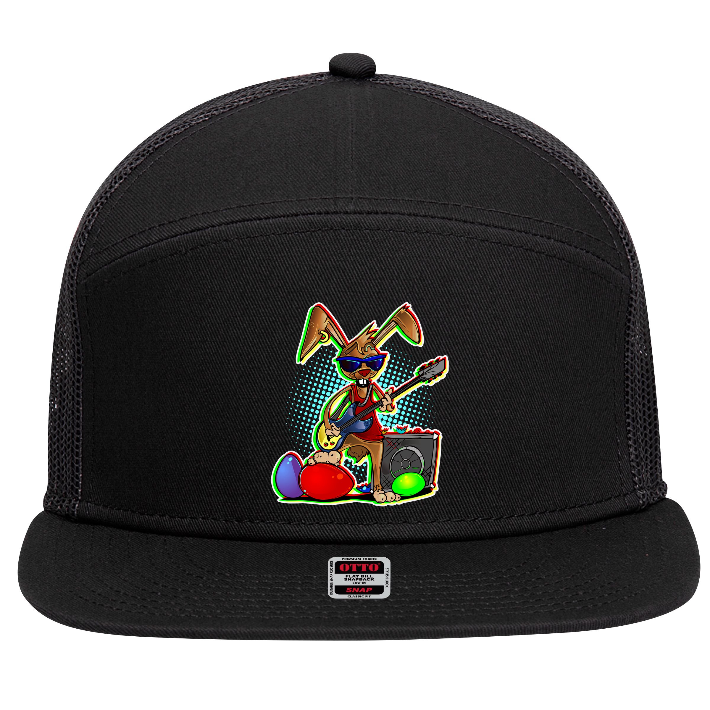 Easter Rock Bunny 7 Panel Mesh Trucker Snapback Hat