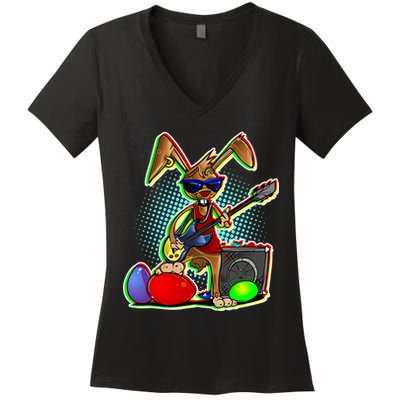 Easter Rock Bunny Women's V-Neck T-Shirt