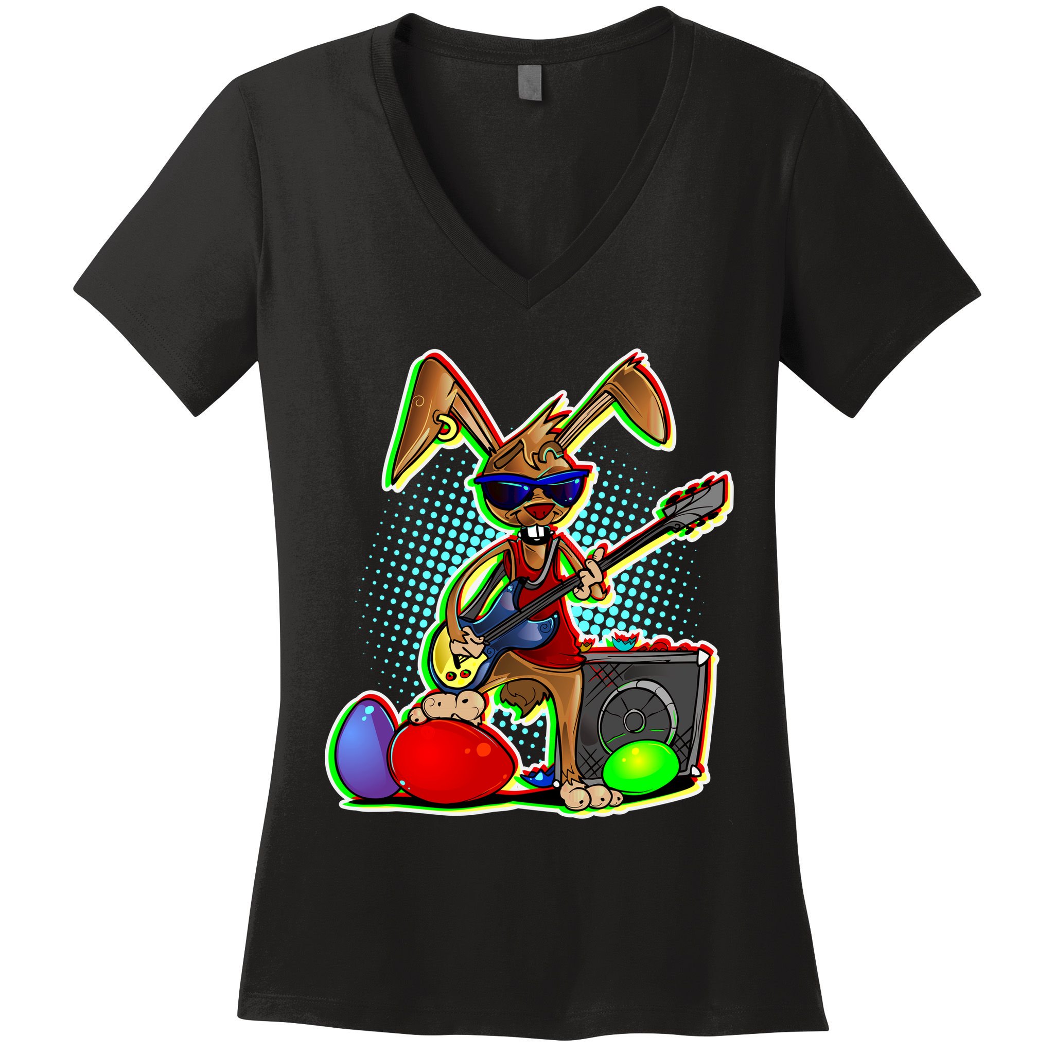 Easter Rock Bunny Women's V-Neck T-Shirt
