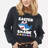 Easter Shark Doo Doo Doo Cropped Pullover Crew