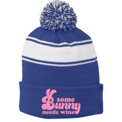 Easter Some Bunny Needs Wine Stripe Pom Pom Beanie