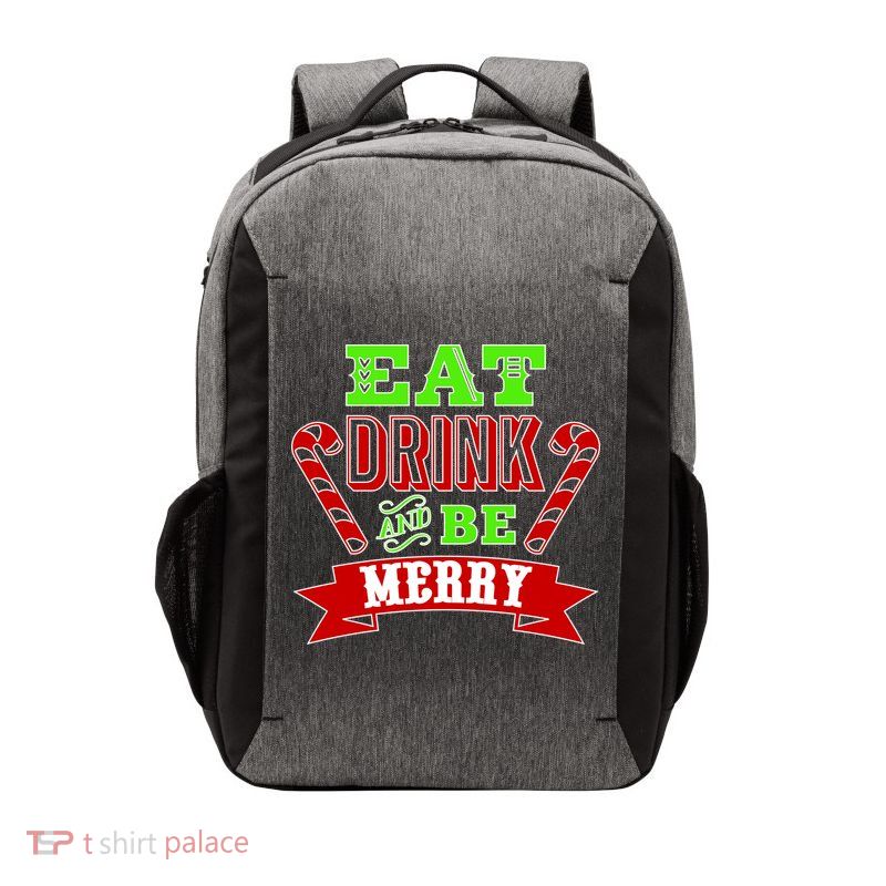 Eat Drink And Be Merry Christmas Vector Backpack