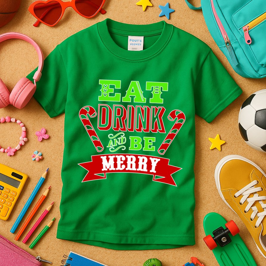 Eat Drink And Be Merry Christmas Kids T-Shirt