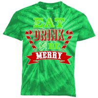 Eat Drink And Be Merry Christmas Kids Tie-Dye T-Shirt