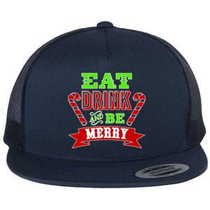 Eat Drink And Be Merry Christmas Flat Bill Trucker Hat