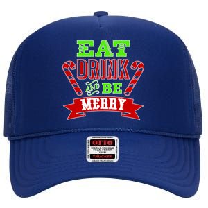 Eat Drink And Be Merry Christmas High Crown Mesh Back Trucker Hat