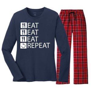 Eat Eat Eat Repeat Women's Long Sleeve Flannel Pajama Set 