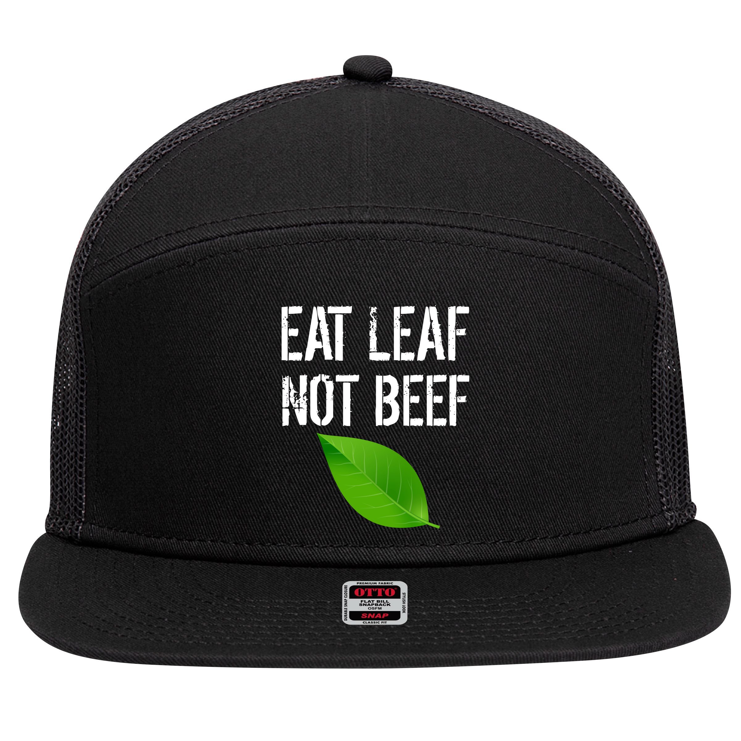 Eat Leaf Not Beef Funny Vegetarians 7 Panel Mesh Trucker Snapback Hat