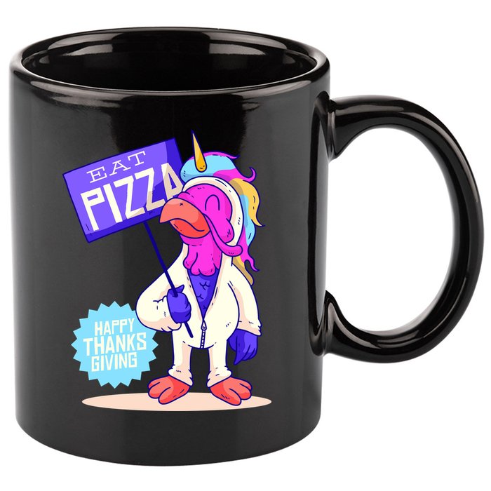 Eat Pizza Funny Happy Thanksgiving 11oz C Handle Ceramic Mug