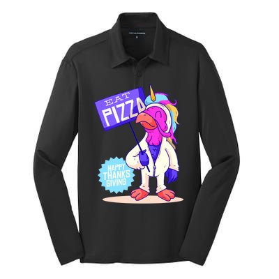 Eat Pizza Funny Happy Thanksgiving Silk Touch Performance Long Sleeve Polo