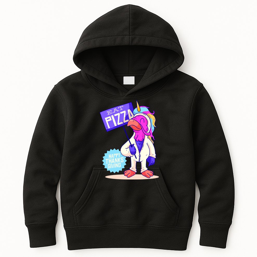 Eat Pizza Funny Happy Thanksgiving Kids Hoodie