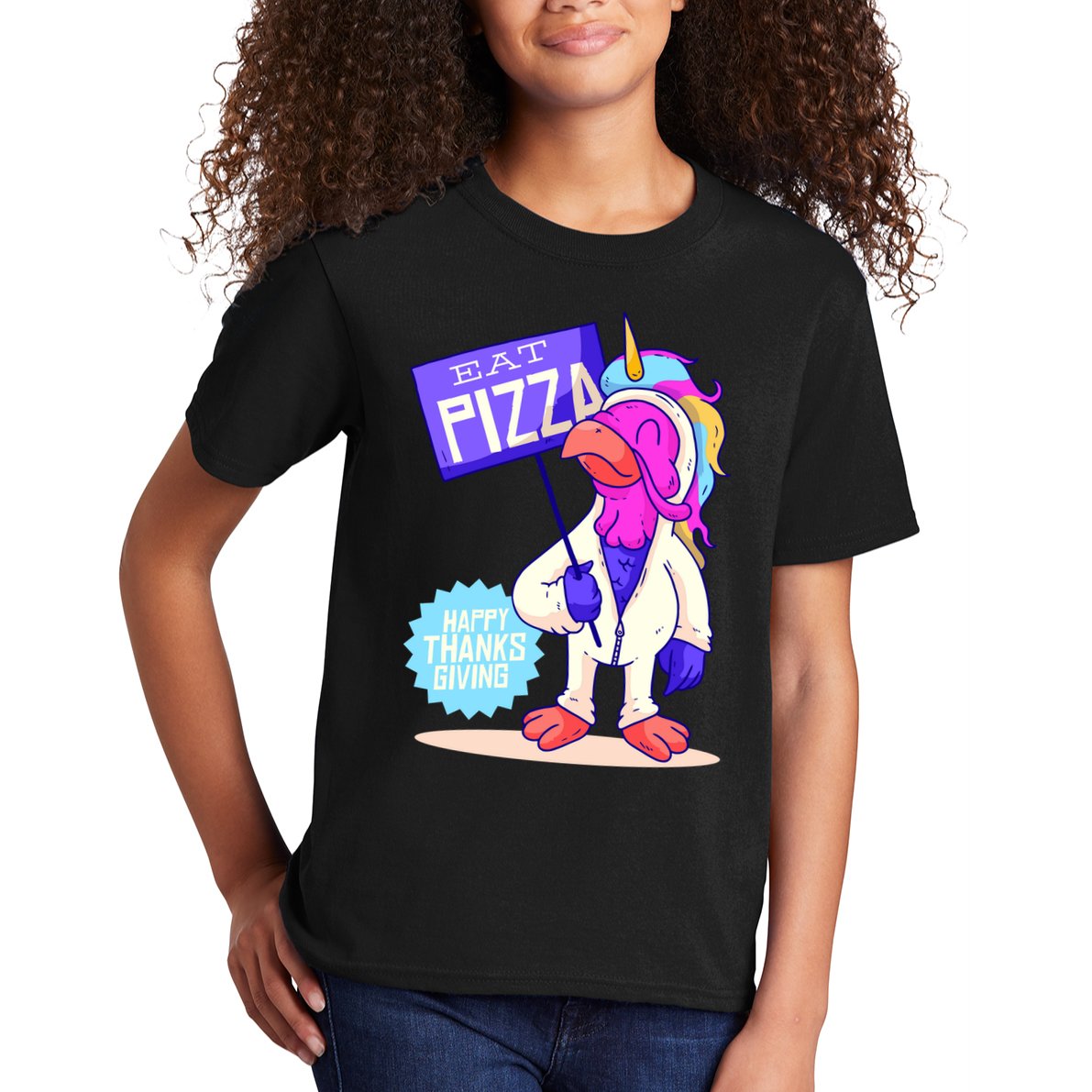 Eat Pizza Funny Happy Thanksgiving Kids T-Shirt
