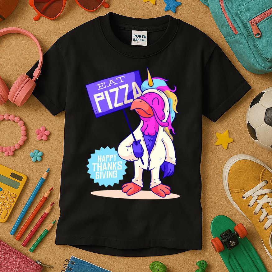 Eat Pizza Funny Happy Thanksgiving Kids T-Shirt