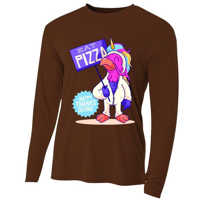 Eat Pizza Funny Happy Thanksgiving Cooling Performance Long Sleeve Crew