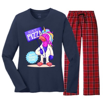 Eat Pizza Funny Happy Thanksgiving Women's Long Sleeve Flannel Pajama Set 