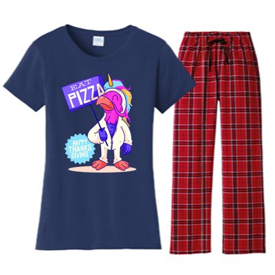 Eat Pizza Funny Happy Thanksgiving Women's Flannel Pajama Set