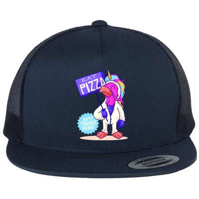 Eat Pizza Funny Happy Thanksgiving Flat Bill Trucker Hat