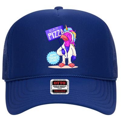 Eat Pizza Funny Happy Thanksgiving High Crown Mesh Back Trucker Hat