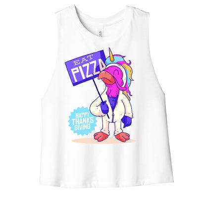 Eat Pizza Funny Happy Thanksgiving Women's Racerback Cropped Tank