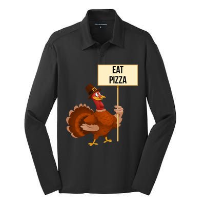 Eat Pizza Funny Turkey Silk Touch Performance Long Sleeve Polo