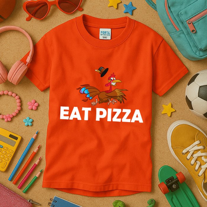 Eat Pizza Not Turkey Funny Thanksgiving Kids T-Shirt